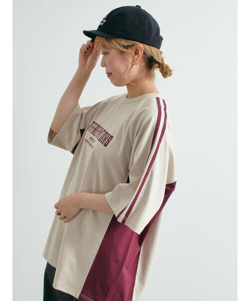 SM2（エスエムツー）の「配色ラインロゴプリントオーバーTシャツ（Tシャツ/カットソー・レディース・グレー/クリーム/ベージュ/ネイビー・F）」の17枚目の写真