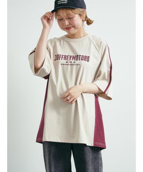 SM2（エスエムツー）の「配色ラインロゴプリントオーバーTシャツ（Tシャツ/カットソー・レディース・グレー/クリーム/ベージュ/ネイビー・F）」の18枚目の写真