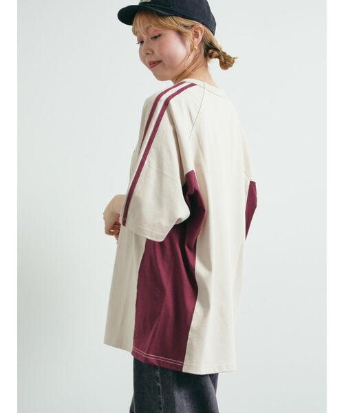 SM2（エスエムツー）の「配色ラインロゴプリントオーバーTシャツ（Tシャツ/カットソー・レディース・グレー/クリーム/ベージュ/ネイビー・F）」の19枚目の写真