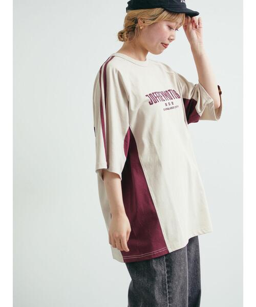 SM2（エスエムツー）の「配色ラインロゴプリントオーバーTシャツ（Tシャツ/カットソー・レディース・グレー/クリーム/ベージュ/ネイビー・F）」の21枚目の写真