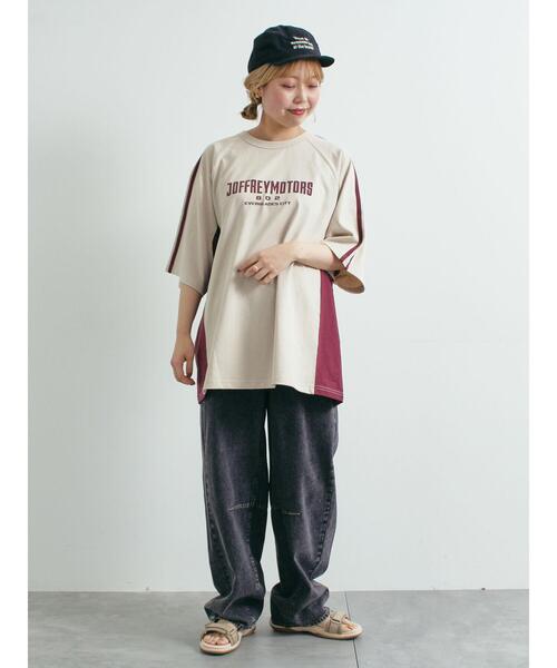 SM2（エスエムツー）の「配色ラインロゴプリントオーバーTシャツ（Tシャツ/カットソー・レディース・グレー/クリーム/ベージュ/ネイビー・F）」の22枚目の写真