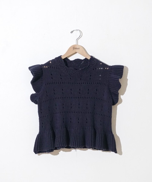 flower（フラワー）の「コットンフリルトップ（ニット/セーター・レディース・ネイビー/アイボリー・FREE）」の18枚目の写真