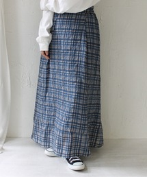 StyleSea | チェック柄リネンフレアーロングスカート(スカート)