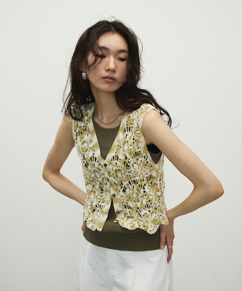 セール】Nyans mixed-color flower motif gilet / ニァンス