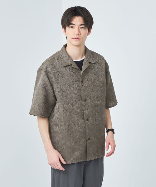 green label relaxing（グリーンレーベルリラクシング）の「リネンライク ジャカード 半袖 シャツ（シャツ/ブラウス・メンズ・ナチュラル/ブラウン系/ネイビー・L/M/S/XL）」の2枚目の写真