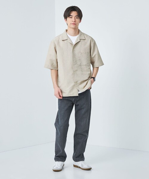 green label relaxing（グリーンレーベルリラクシング）の「リネンライク ジャカード 半袖 シャツ（シャツ/ブラウス・メンズ・ナチュラル/ブラウン系/ネイビー・L/M/S/XL）」の5枚目の写真