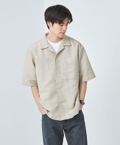 green label relaxing（グリーンレーベルリラクシング）の「リネンライク ジャカード 半袖 シャツ（シャツ/ブラウス・メンズ・ナチュラル/ブラウン系/ネイビー・L/M/S/XL）」の8枚目の写真
