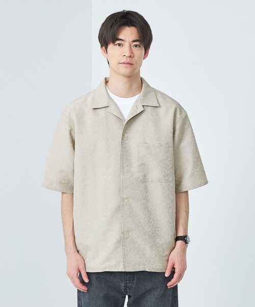 green label relaxing（グリーンレーベルリラクシング）の「リネンライク ジャカード 半袖 シャツ（シャツ/ブラウス・メンズ・ナチュラル/ブラウン系/ネイビー・L/M/S/XL）」の9枚目の写真