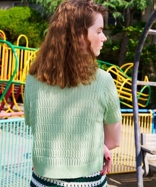 ニット セーター ロブスター刺繍半袖ニット レディース LOB ニット セーター ロブスター刺繍半袖ニット レディース