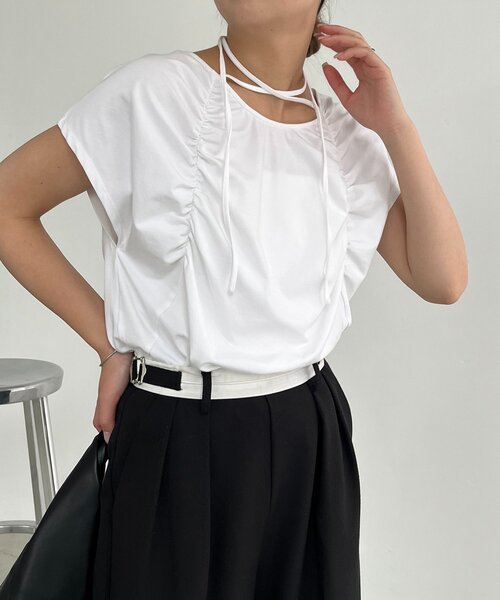 CAPRICIEUX LE'MAGE(カプリシューレマージュ)の「【待望の再入荷!】ギャザーフレンチTシャツ(Tシャツ/カットソー・レディース・ホワイト/ブラック/グレー・FREE)」の7枚目の写真