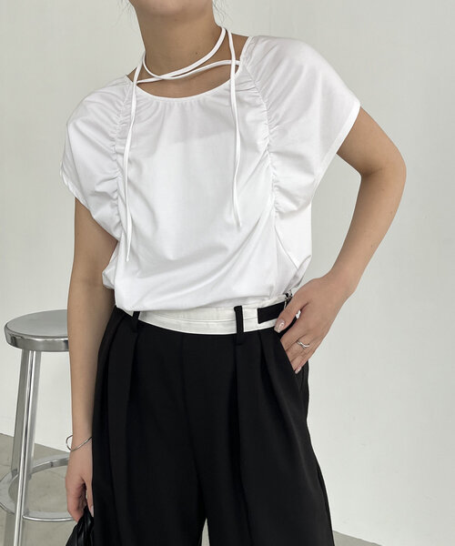 CAPRICIEUX LE'MAGE(カプリシューレマージュ)の「【待望の再入荷!】ギャザーフレンチTシャツ(Tシャツ/カットソー・レディース・ホワイト/ブラック/グレー・FREE)」の9枚目の写真