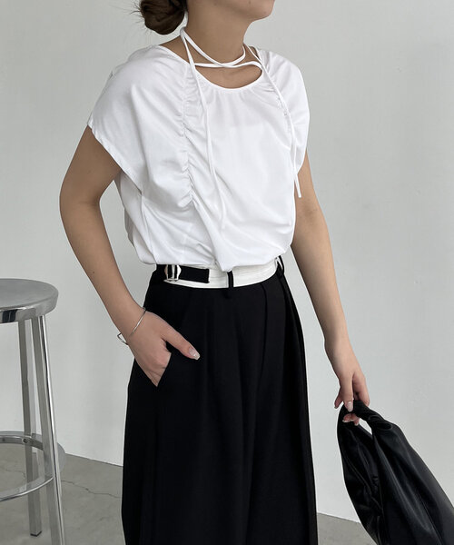 CAPRICIEUX LE'MAGE(カプリシューレマージュ)の「【待望の再入荷!】ギャザーフレンチTシャツ(Tシャツ/カットソー・レディース・ホワイト/ブラック/グレー・FREE)」の11枚目の写真