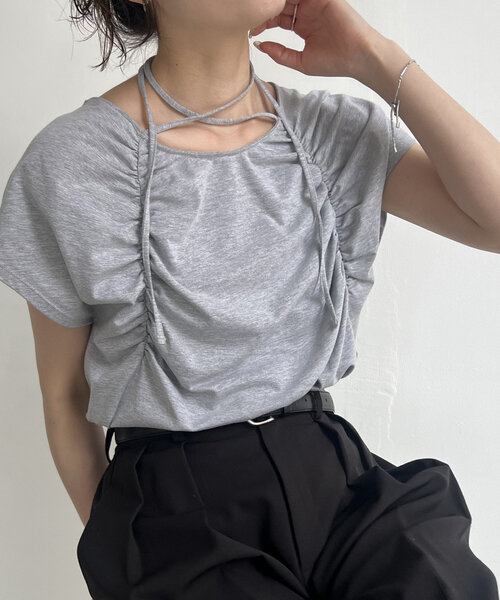 ギャザーフレンチTシャツ　カプリシュレマージュ 待望の再入荷！】ギャザーフレンチTシャツ（Tシャツ/カットソー