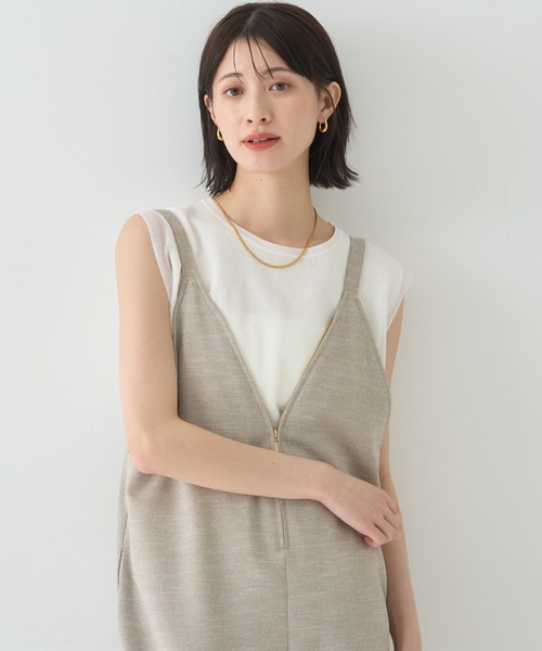 Rouge vif（ルージュヴィフ）の「【吸湿速乾】ドライタッチフロントジップサロペット（サロペット/オーバーオール・レディース・ブラック/ベージュ・フリー）」の4枚目の写真