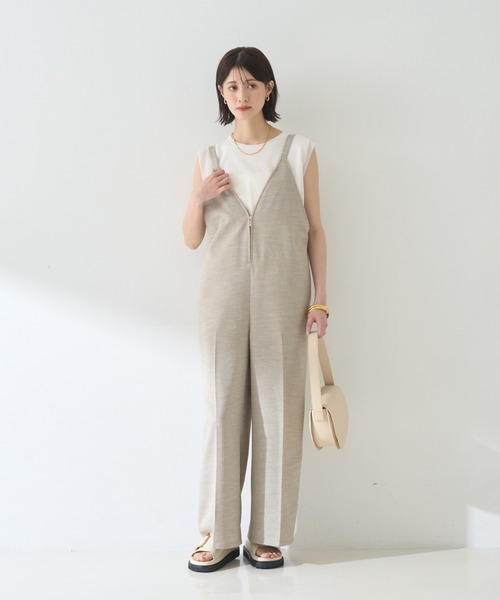 Rouge vif（ルージュヴィフ）の「【吸湿速乾】ドライタッチフロントジップサロペット（サロペット/オーバーオール・レディース・ブラック/ベージュ・フリー）」の11枚目の写真