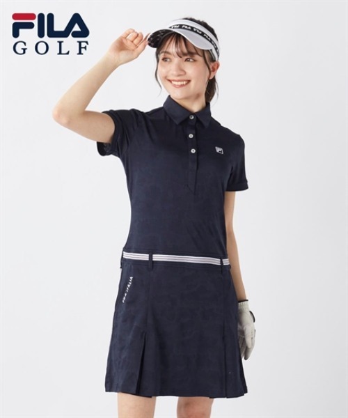 SMILE LAND(スマイルランド)の「FILA GOLF メッシュジャガードカモフラ柄ワンピース(吸汗速乾・UVカット)(ワンピース・レディース・ホワイト/ネイビー・6L/5L/4L/3L)」の2枚目の写真