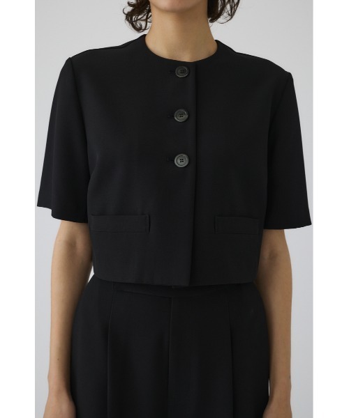 極美品　ドゥロワー　ノーカラー　ダブルフェイス　ケヌキ　黒　卒業式入学式にも◎ VERYコラボ 】トリアセ ダブルジョーゼット ノーカラー