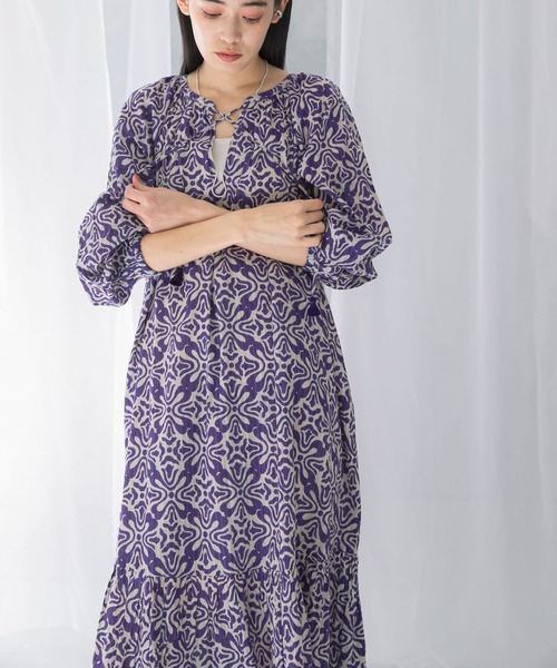 ワンピース FF COTTON DRESS セール】sara mallika COTTON LUREX RIPPLE PRINT DRESS