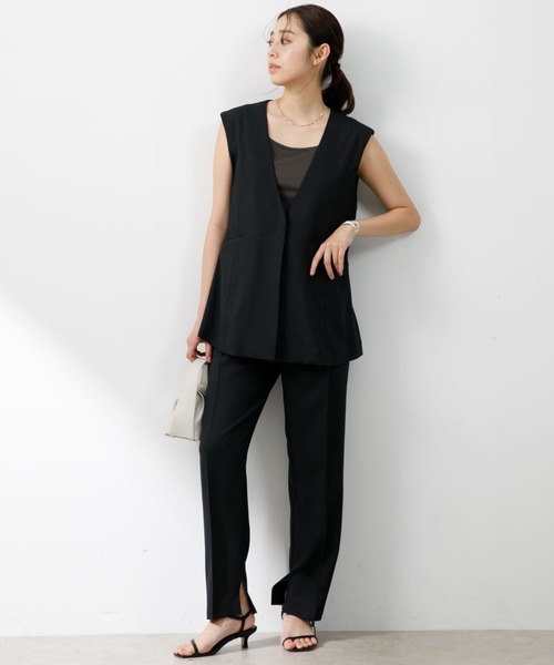 STRATA リネンライクペプラムトップス　 リネンライクテーラードタックジレ STRATA リネンライクペプラムトップス リネンライクテーラード