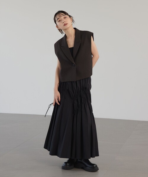 セール】＜EMMEL REFINES＞EM ランダムギャザー リボン スカート