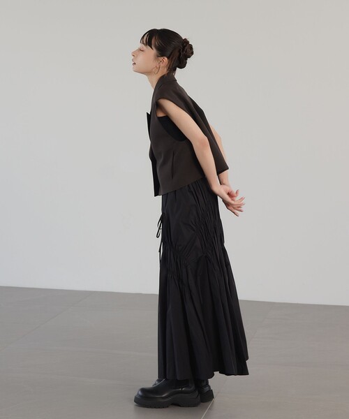 セール】＜EMMEL REFINES＞EM ランダムギャザー リボン スカート