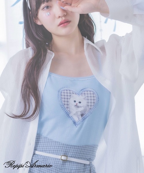 repipi armario（レピピ アルマリオ）の「【girly line】ニャンニャンハートキャミ（キャミソール・キッズ・ブラック/ホワイト/サックスブルー・SMALL/MEDIUM/LARGE）」の3枚目の写真