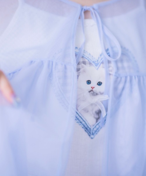 repipi armario（レピピ アルマリオ）の「【girly line】ニャンニャンハートキャミ（キャミソール・キッズ・ブラック/ホワイト/サックスブルー・SMALL/MEDIUM/LARGE）」の5枚目の写真