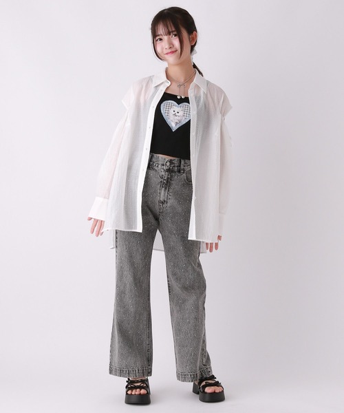 repipi armario（レピピ アルマリオ）の「【girly line】ニャンニャンハートキャミ（キャミソール・キッズ・ブラック/ホワイト/サックスブルー・SMALL/MEDIUM/LARGE）」の6枚目の写真