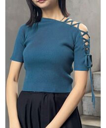 MURUA | レースアップハーフリブニット(ニット/セーター)