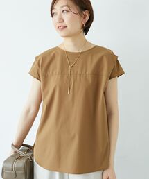 ナイロンストレッチフレンチタックスリーブブラウス