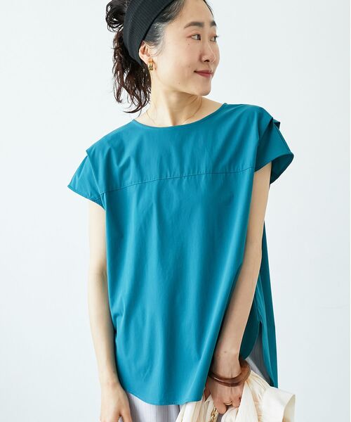 le.coeur blanc（ルクールブラン）の「ナイロンストレッチフレンチタックスリーブブラウス（シャツ/ブラウス・レディース・ブラウン/グリーン/ベージュ・38）」の6枚目の写真