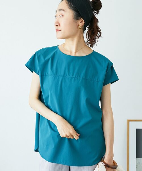 le.coeur blanc（ルクールブラン）の「ナイロンストレッチフレンチタックスリーブブラウス（シャツ/ブラウス・レディース・ブラウン/グリーン/ベージュ・38）」の10枚目の写真