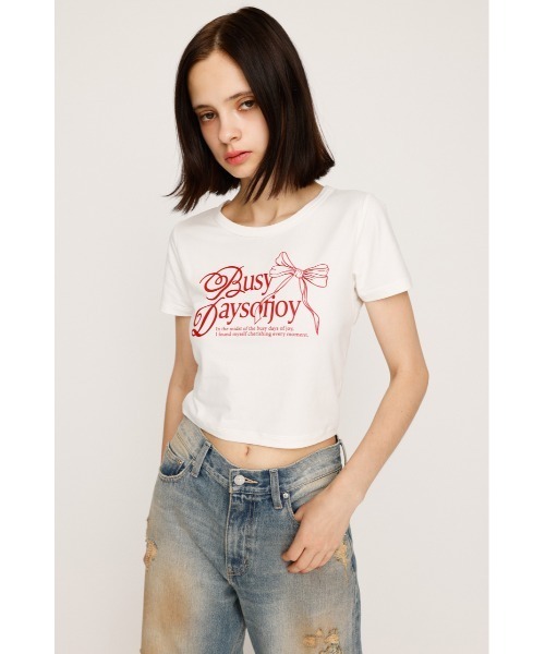 SLY（スライ）の「COMPACT PRINT T/SH コンパクト プリント ティーシャツ 半袖 夏服 Tシャツ（Tシャツ/カットソー・レディース・ホワイト/ライトブラック/ネイビー・FREE）」の5枚目の写真