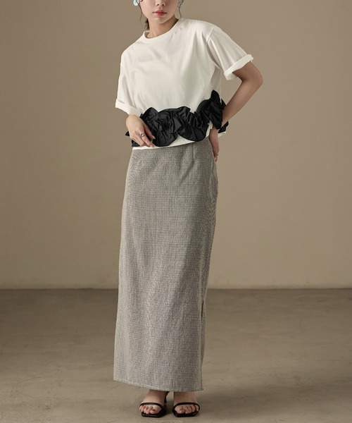 Fashion Letter（ファッションレター）の「タフタフリルヘム ワイドTシャツ（Tシャツ/カットソー・レディース・ホワイト系その他/ライトブルー/ホワイト×ブラック/ブラック系その他/チャコールグレー・M）」の6枚目の写真