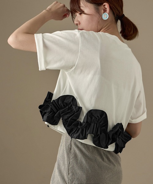 Fashion Letter（ファッションレター）の「タフタフリルヘム ワイドTシャツ（Tシャツ/カットソー・レディース・ホワイト系その他/ライトブルー/ホワイト×ブラック/ブラック系その他/チャコールグレー・M）」の10枚目の写真