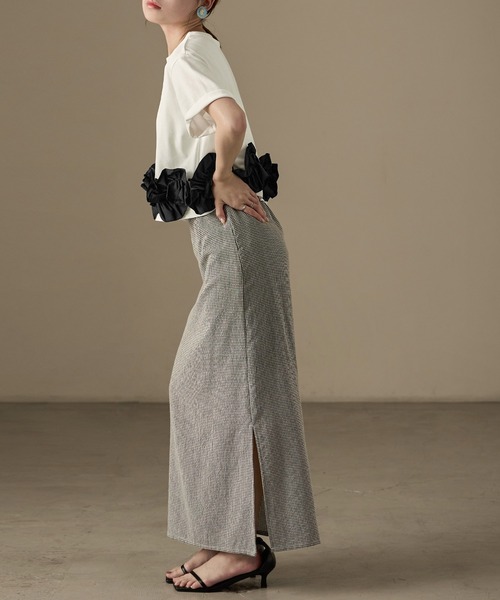 Fashion Letter（ファッションレター）の「タフタフリルヘム ワイドTシャツ（Tシャツ/カットソー・レディース・ホワイト系その他/ライトブルー/ホワイト×ブラック/ブラック系その他/チャコールグレー・M）」の11枚目の写真