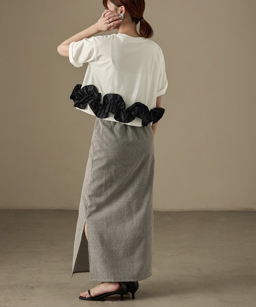 Fashion Letter（ファッションレター）の「タフタフリルヘム ワイドTシャツ（Tシャツ/カットソー・レディース・ホワイト系その他/ライトブルー/ホワイト×ブラック/ブラック系その他/チャコールグレー・M）」の12枚目の写真