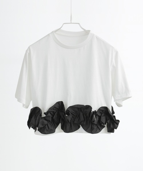 Fashion Letter（ファッションレター）の「タフタフリルヘム ワイドTシャツ（Tシャツ/カットソー・レディース・ホワイト系その他/ライトブルー/ホワイト×ブラック/ブラック系その他/チャコールグレー・M）」の13枚目の写真