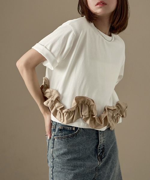 Fashion Letter（ファッションレター）の「タフタフリルヘム ワイドTシャツ（Tシャツ/カットソー・レディース・ホワイト系その他/ライトブルー/ホワイト×ブラック/ブラック系その他/チャコールグレー・M）」の14枚目の写真