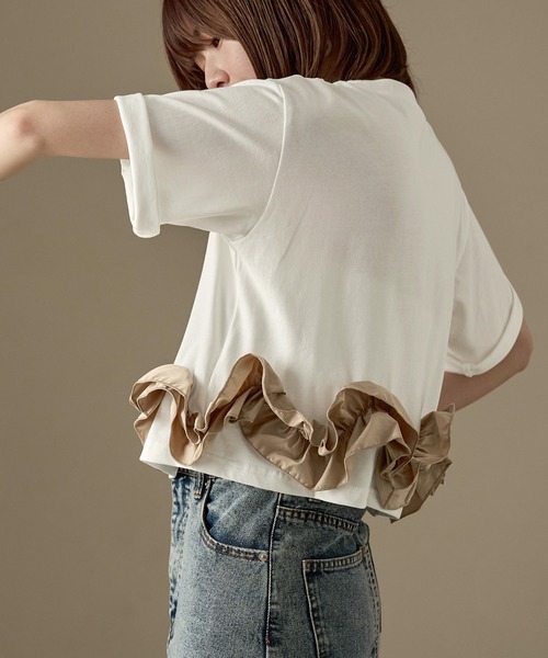 Fashion Letter（ファッションレター）の「タフタフリルヘム ワイドTシャツ（Tシャツ/カットソー・レディース・ホワイト系その他/ライトブルー/ホワイト×ブラック/ブラック系その他/チャコールグレー・M）」の17枚目の写真