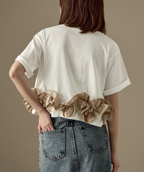 Fashion Letter（ファッションレター）の「タフタフリルヘム ワイドTシャツ（Tシャツ/カットソー・レディース・ホワイト系その他/ライトブルー/ホワイト×ブラック/ブラック系その他/チャコールグレー・M）」の19枚目の写真