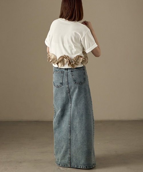 Fashion Letter（ファッションレター）の「タフタフリルヘム ワイドTシャツ（Tシャツ/カットソー・レディース・ホワイト系その他/ライトブルー/ホワイト×ブラック/ブラック系その他/チャコールグレー・M）」の20枚目の写真