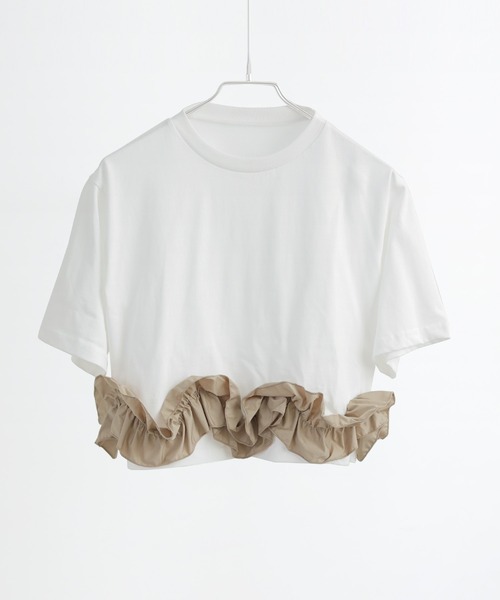 Fashion Letter（ファッションレター）の「タフタフリルヘム ワイドTシャツ（Tシャツ/カットソー・レディース・ホワイト系その他/ライトブルー/ホワイト×ブラック/ブラック系その他/チャコールグレー・M）」の21枚目の写真