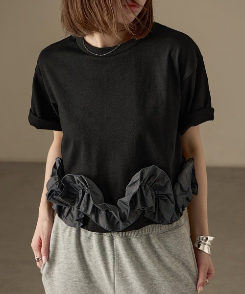 Fashion Letter（ファッションレター）の「タフタフリルヘム ワイドTシャツ（Tシャツ/カットソー・レディース・ホワイト系その他/ライトブルー/ホワイト×ブラック/ブラック系その他/チャコールグレー・M）」の22枚目の写真