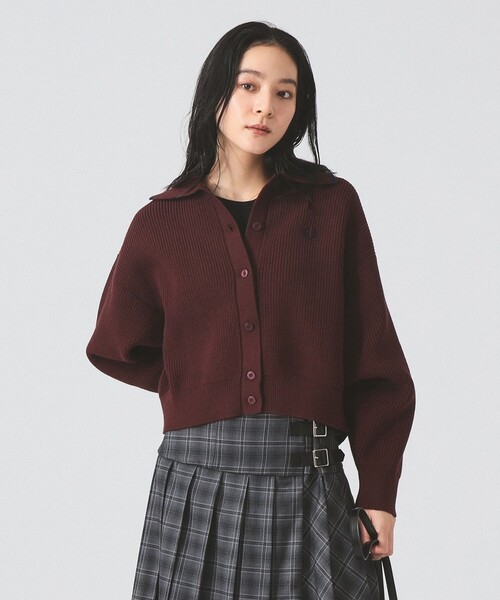 FRED PERRY（フレッドペリー）の「【別注】FRED PERRY / Tipped Collar Cardigan [手洗い可]（カーディガン/ボレロ・レディース・ワイン/ベージュ/ネイビー・10）」の6枚目の写真