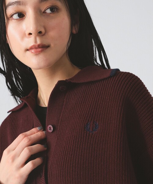 FRED PERRY（フレッドペリー）の「【別注】FRED PERRY / Tipped Collar Cardigan [手洗い可]（カーディガン/ボレロ・レディース・ワイン/ベージュ/ネイビー・10）」の7枚目の写真