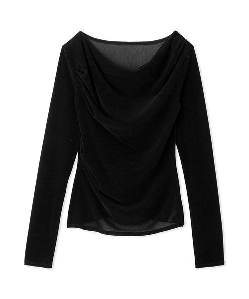 FRAY I.D デコルテタックフロッキーチュールトップス ブラック FRAY I.D tシャツ デコルテタックフロッキーチュールトップス