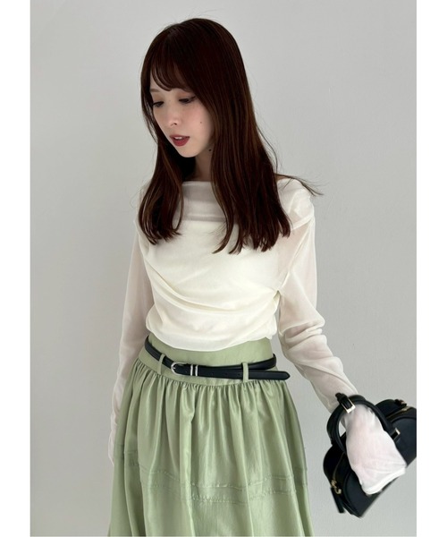 デコルテタックフロッキーチュールトップス（Tシャツ/カットソー