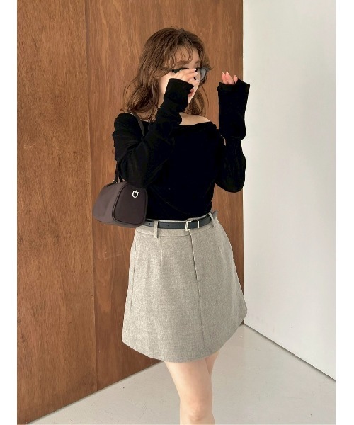 FRAY I.D デコルテタックフロッキーチュールトップス ブラック デコルテタックフロッキーチュールトップス（カットソー/Tシャツ