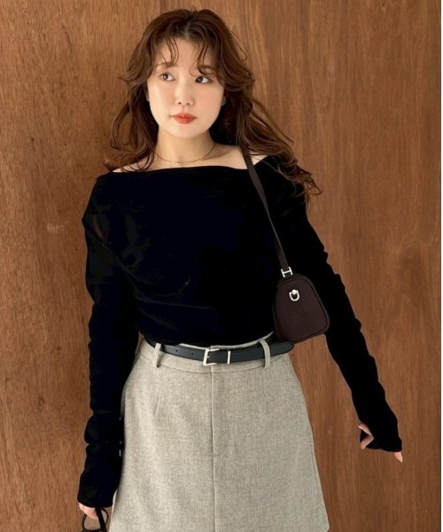 FRAY I.D デコルテタックフロッキーチュールトップス　ブラック デコルテタックフロッキーチュールトップス（FRAY I.D）｜ルミネ